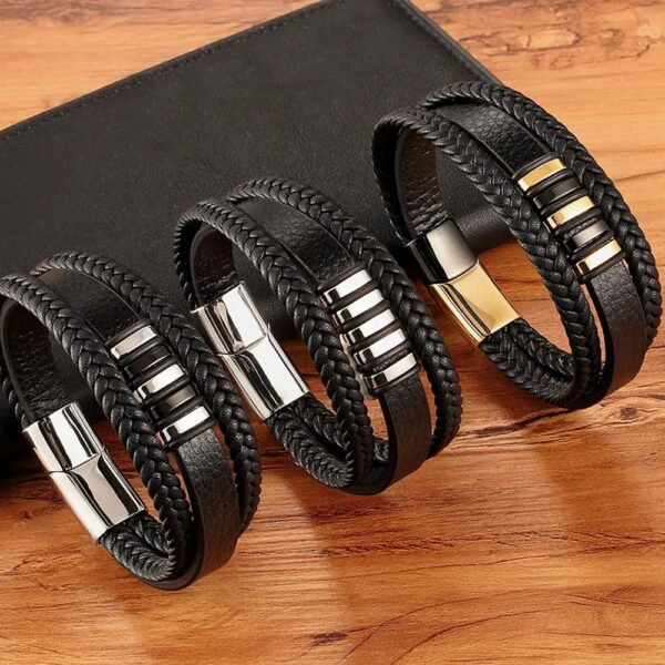 Stilvolles Lederarmband für Herren mit Edelstahlverschluss, 21 CM, 2 Farbe