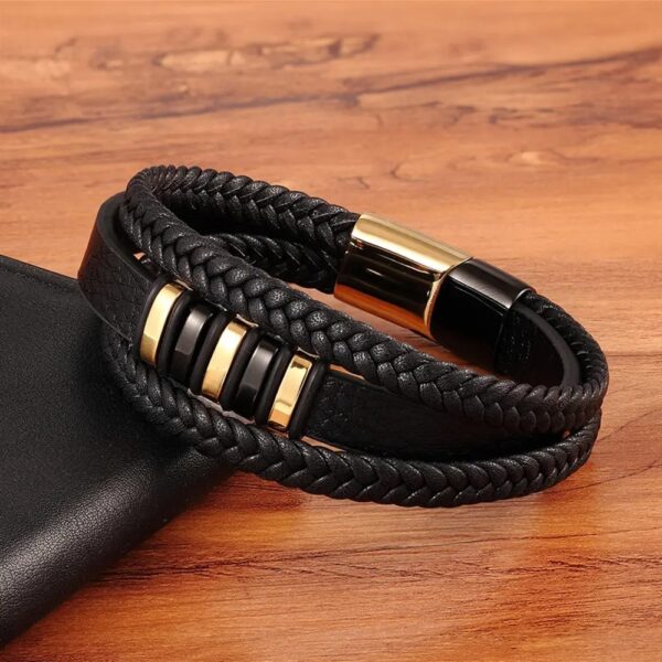 Stilvolles Lederarmband für Herren mit Edelstahlverschluss, 21 CM, 2 Farbe – Bild 2