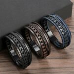 Lederarmband 3 Farbe, Schwarz, Braun, Blau aus Edelstahl