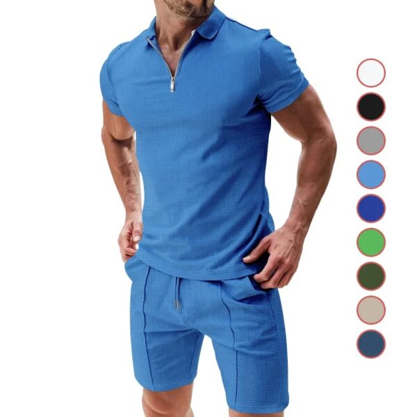 Herren Sommer-Set zwei Teilen-Polo-T-Shirt mit Reißverschluss + Shorts T-Shirt – Bild 3