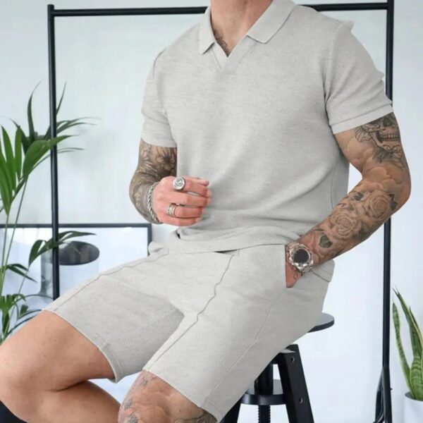Herren T-Shirt Shorts Sommer Outfit 2 Teiliges Sommer Kurze Ärmel Polo T-Shirt